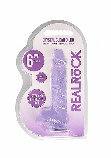 REALROCK 6IN REALISTIC DILDO W/ BALLS CLEAR PURPLE