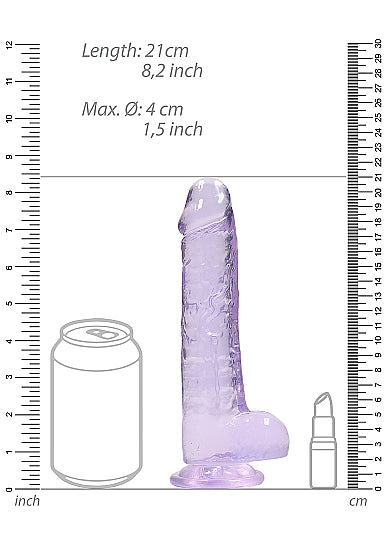 REALROCK 8IN REALISTIC DILDO W/ BALLS CLEAR PURPLE