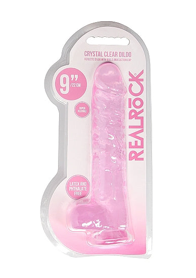 REALROCK 9IN REALISTIC DILDO W/ BALLS CLEAR PINK