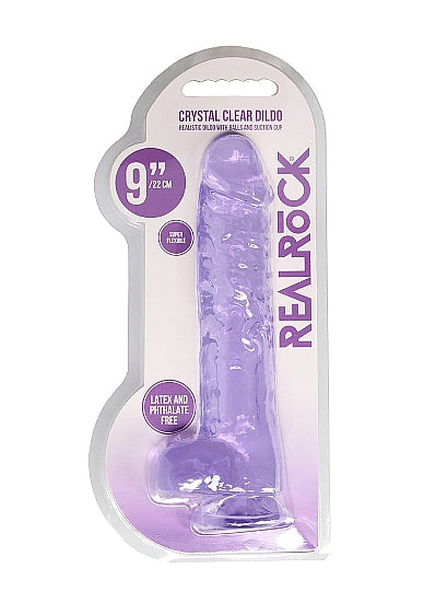 REALROCK 9IN REALISTIC DILDO W/ BALLS CLEAR PURPLE