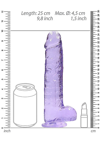 REALROCK 9IN REALISTIC DILDO W/ BALLS CLEAR PURPLE