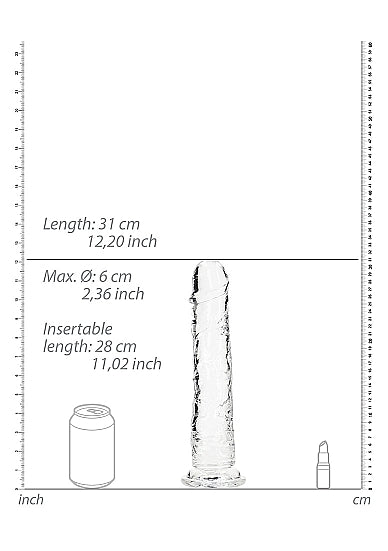 REALROCK REALISTIC STRAIGHT DILDO 11IN TRANSPARENT