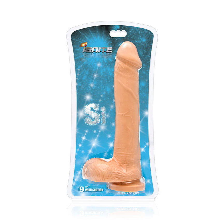 IGNITE COCK W/BALLS 9IN FLESH W/SUCTION CUP