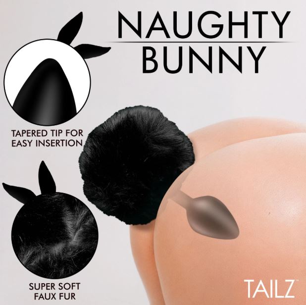 TAILZ FLUFFY BUNNY TAIL SILICONE PLUG BLACK