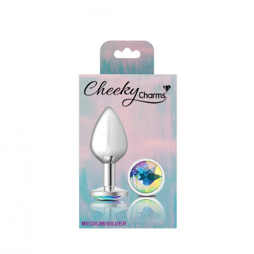 CHEEKY CHARMS ROUND CLEAR IRIDESCENT MEDIUM SILVER PLUG