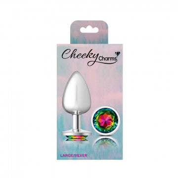 CHEEKY CHARMS ROUND RAINBOW LARGE SILVER PLUG
