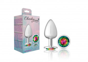CHEEKY CHARMS ROUND RAINBOW LARGE SILVER PLUG
