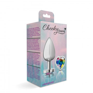CHEEKY CHARMS HEART CLEAR IRIDESCENT LARGE SILVER PLUG