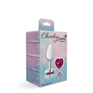 CHEEKY CHARMS HEART BRIGHT PINK SMALL SILVER PLUG