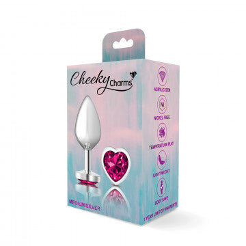 CHEEKY CHARMS HEART BRIGHT PINK MEDIUM SILVER PLUG