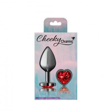 CHEEKY CHARMS HEART DEEP RED MEDIUM GUNMETAL BUTT PLUG