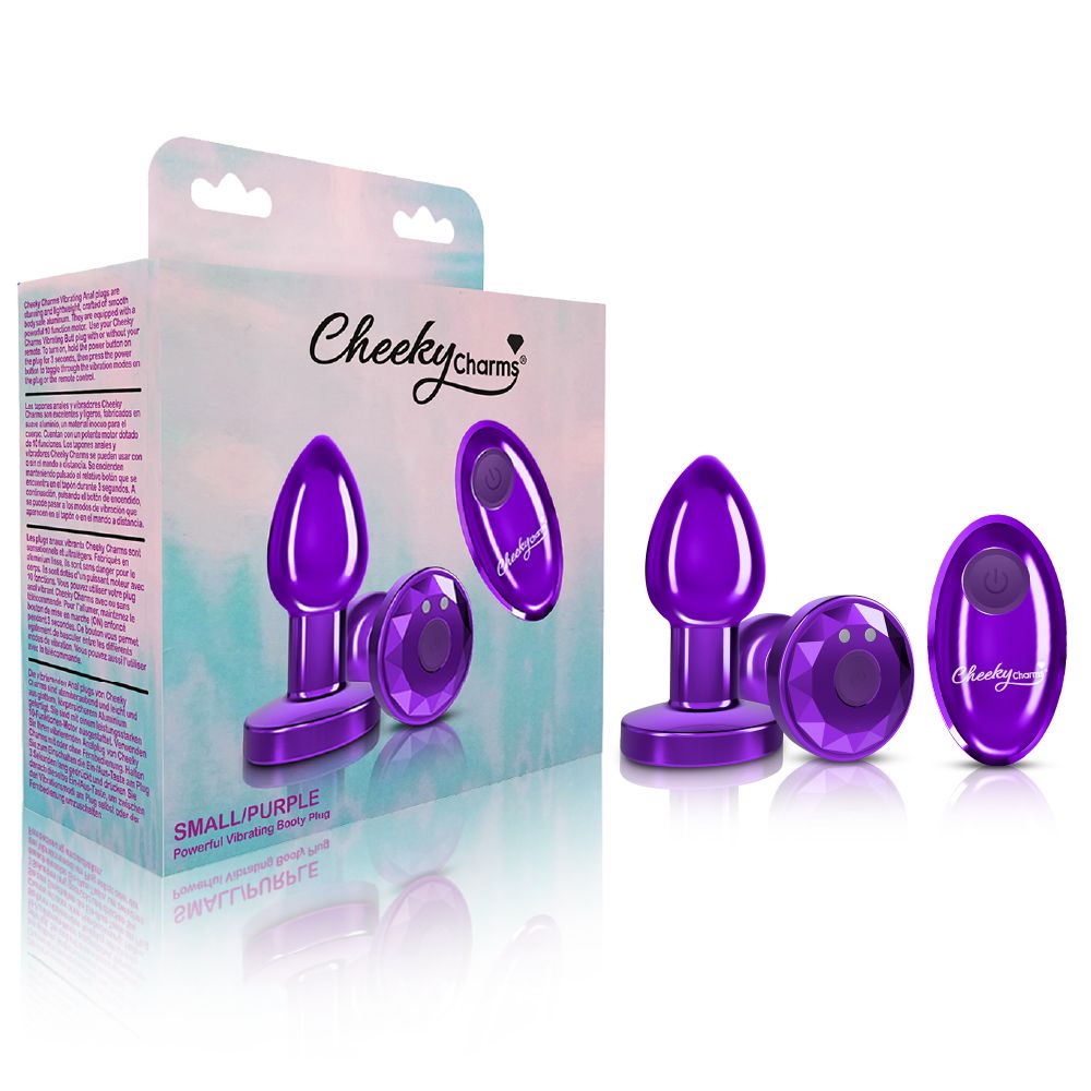 CHEEKY CHARMS VIBRATING METAL PLUG PURPLE SMALL W/ REMOTE