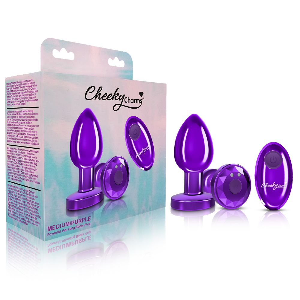 CHEEKY CHARMS VIBRATING METAL PLUG PURPLE MEDIUM W/ REMOTE