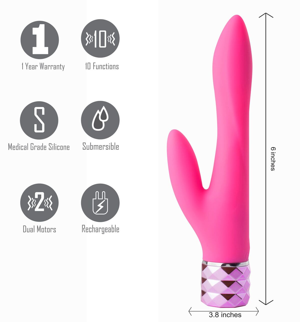 VICTORIA RECHARGEABLE SILICONE DUAL VIBE NEON PINK