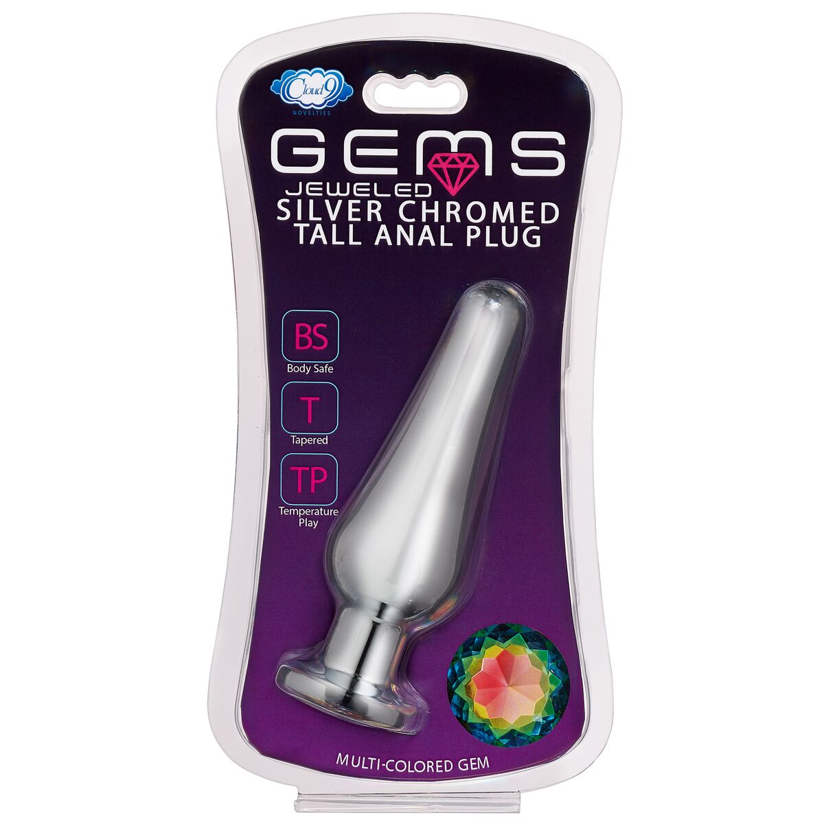 CLOUD 9 GEMS SILVER CHROMED TALL ANAL PLUG MEDIUM