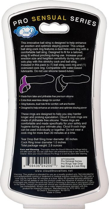 PRO SENSUAL SILICONE TEAR DROP RING & DONUT SLING 2 PACK
