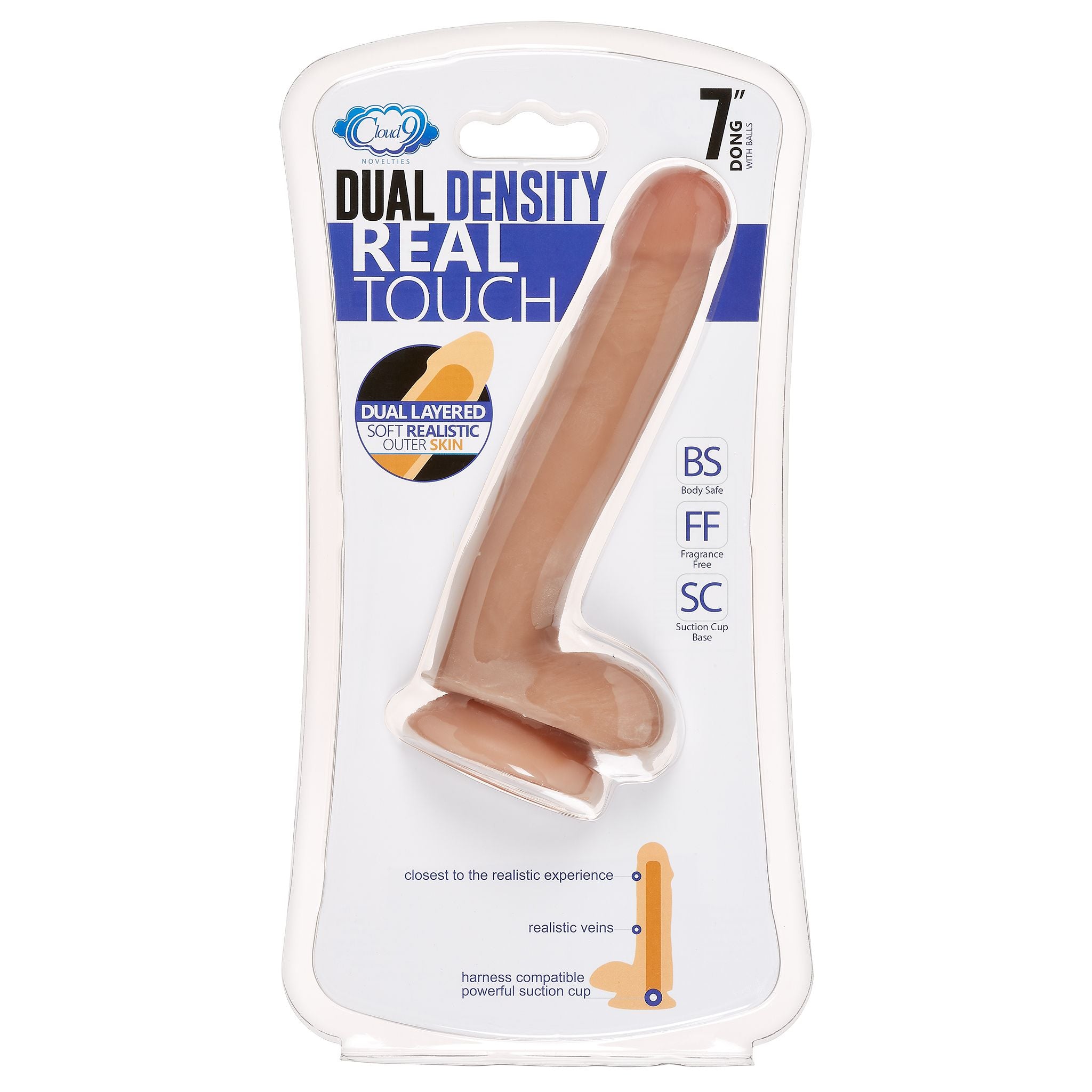 CLOUD 9 DUAL DENSITY DILDO TOUCH 7IN W/ BALLS TAN/ MOCHA