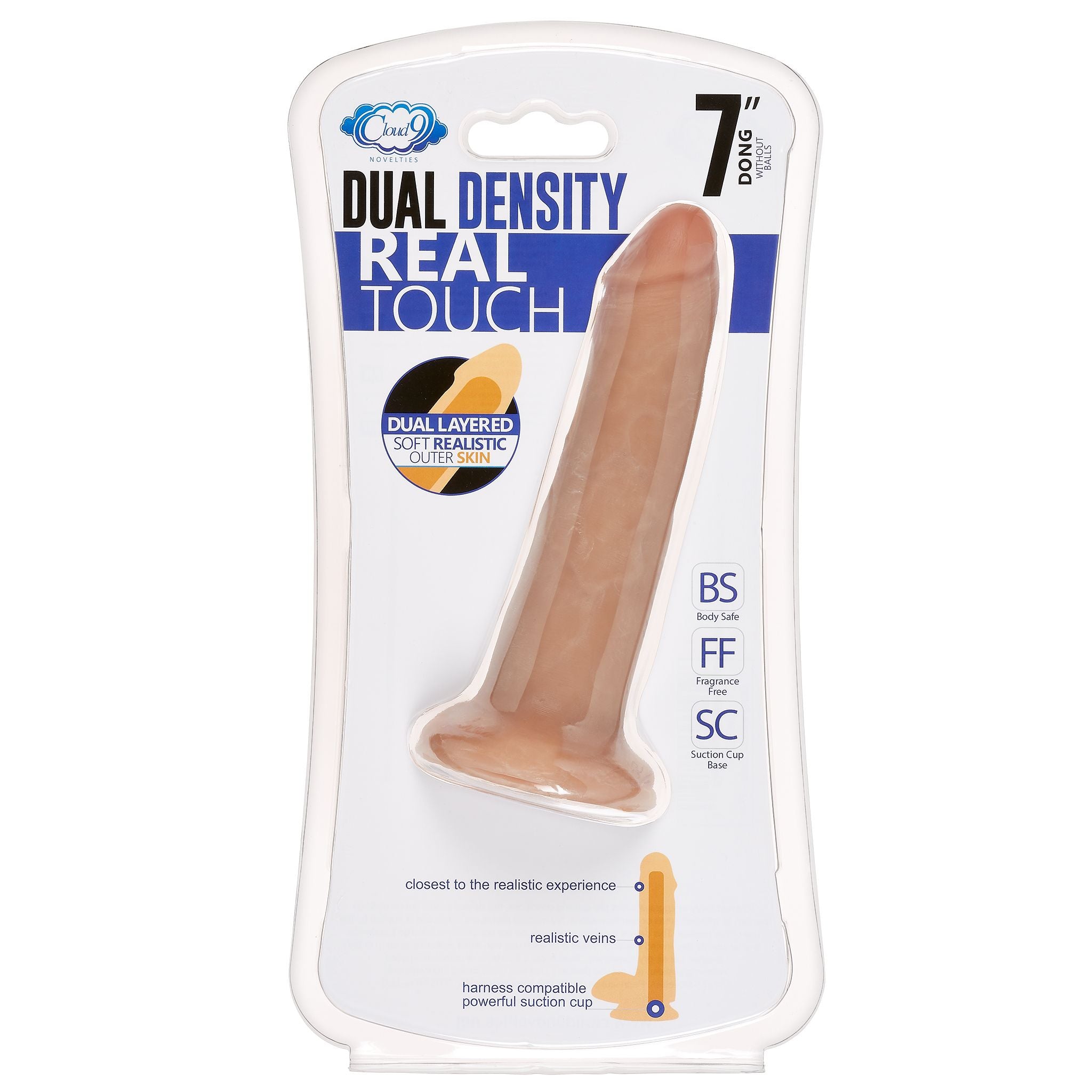 CLOUD 9 DUAL DENSITY DILDO TOUCH 7IN W/ NO BALLS TAN/ MOCHA