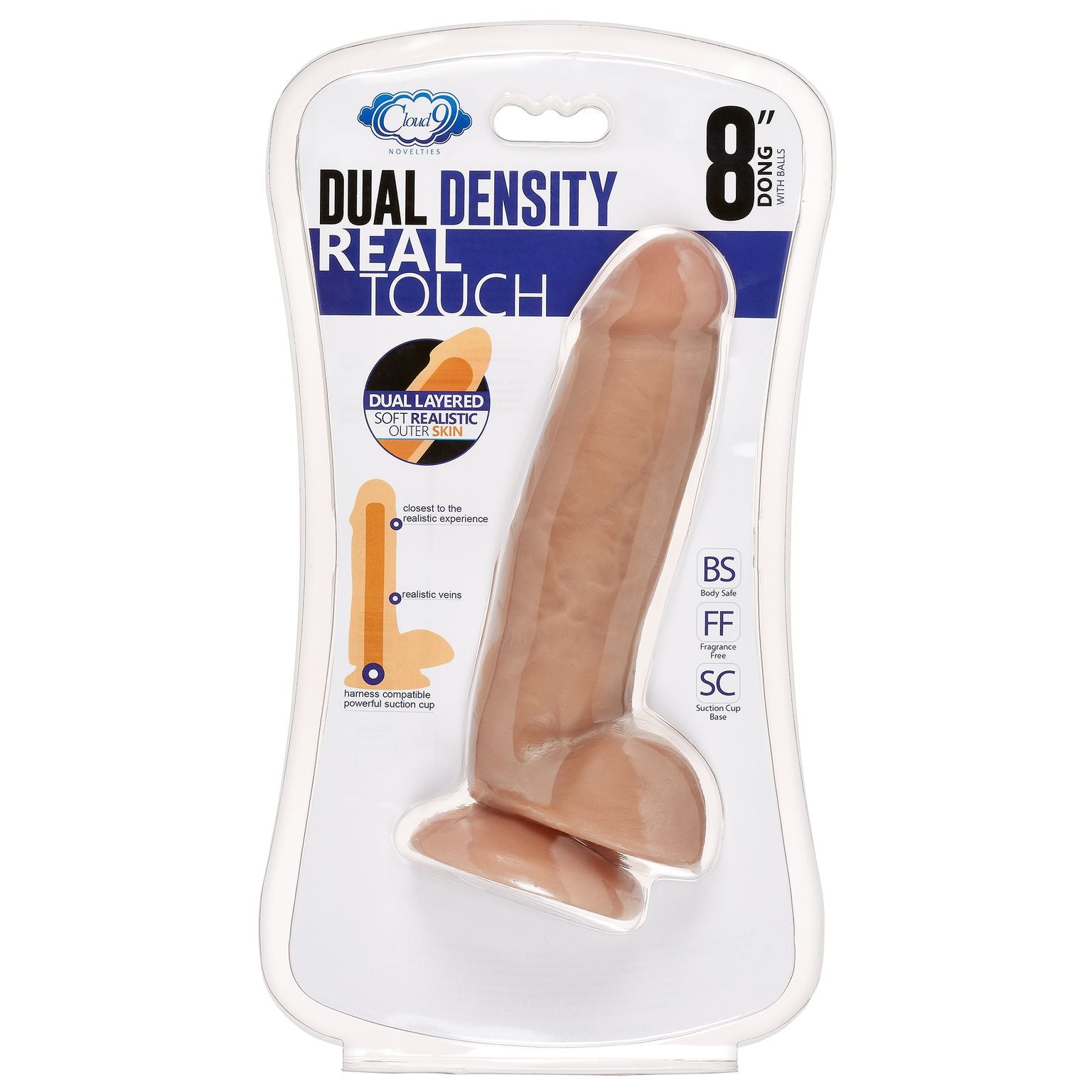 CLOUD 9 DUAL DENSITY DILDO TOUCH THICK W/ REALISTIC PAINTED VEINS & BALLS 8 IN W/