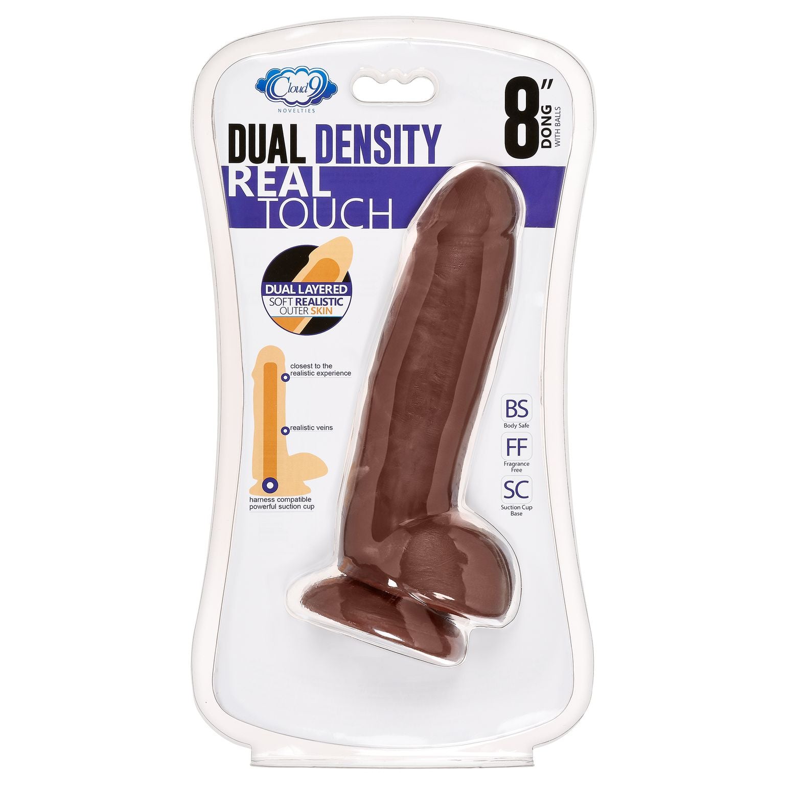 CLOUD 9 DUAL DENSITY DILDO TOUCH THICK W/ REALISTIC PAINTED VEINS & BALLS 8 IN W/
