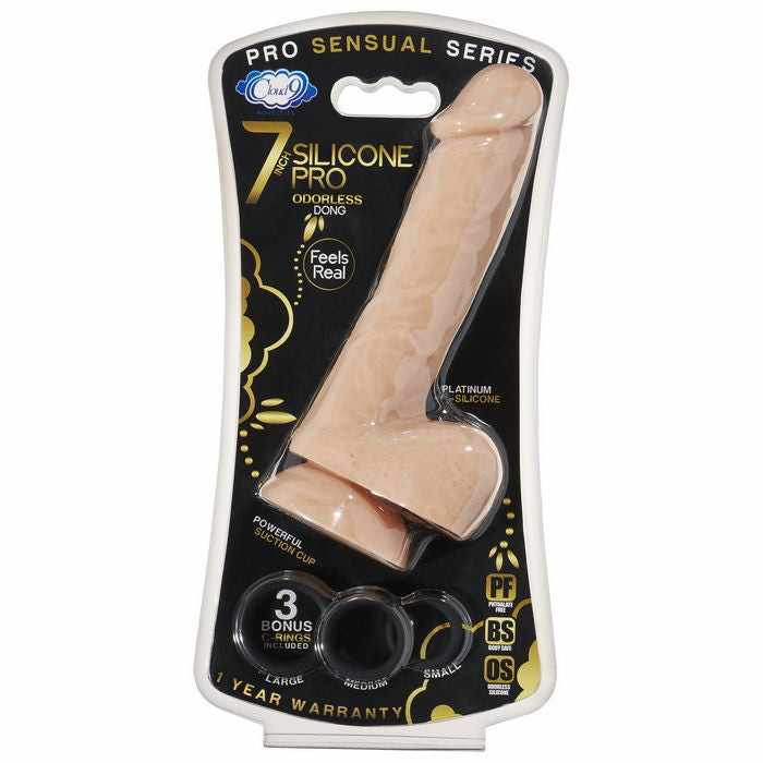 CLOUD 9 PRO SENSUAL 7 PREMIUM SILICONE DONG W/ C RINGS LIGHT "