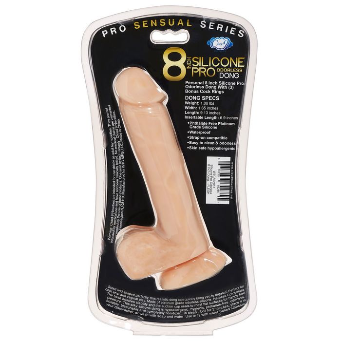 PRO SENSUAL PREMIUM SILICONE DONG W/ 3 C RINGS LIGHT 8 "