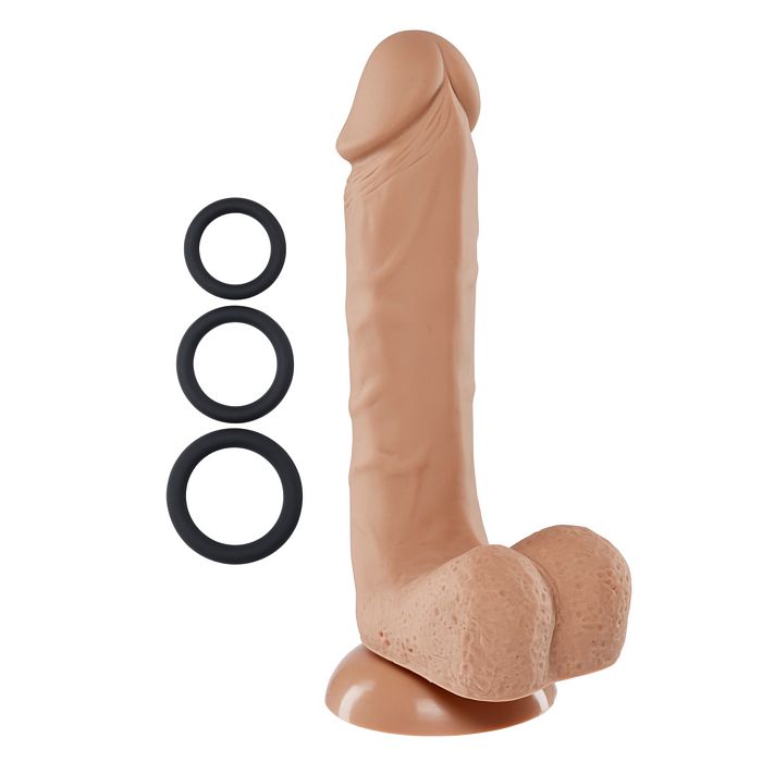 PRO SENSUAL PREMIUM SILICONE DONG W/ 3 C RINGS TAN 8 "