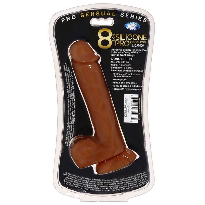 PRO SENSUAL PREMIUM SILICONE DONG W/ 3 C RINGS BROWN 8 "