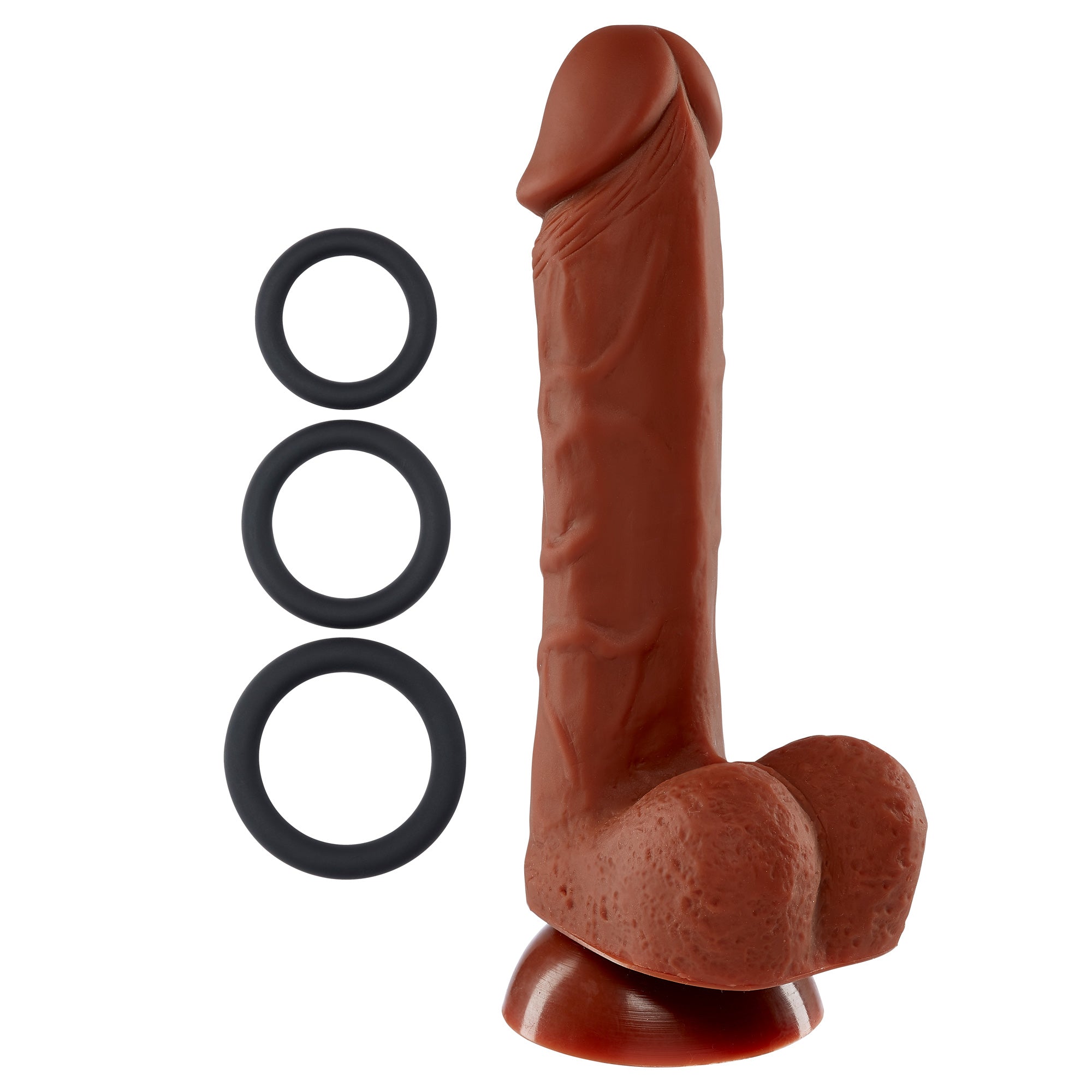 PRO SENSUAL PREMIUM SILICONE DONG W/ 3 C RINGS BROWN 7 "