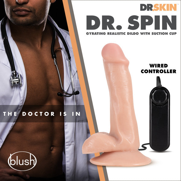 Dr Skin Dr Spin 6in Gyrating Realistic Dildo Vanilla