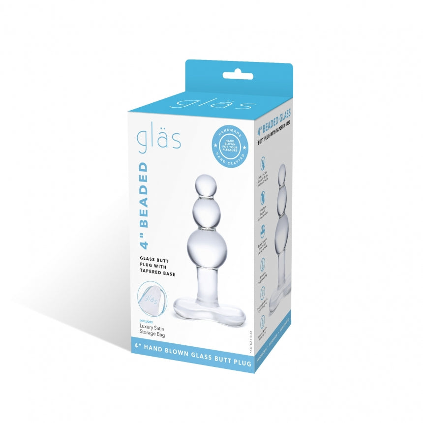 Glas 4 Beaded Glass Butt Plug W/ Tapered Base 