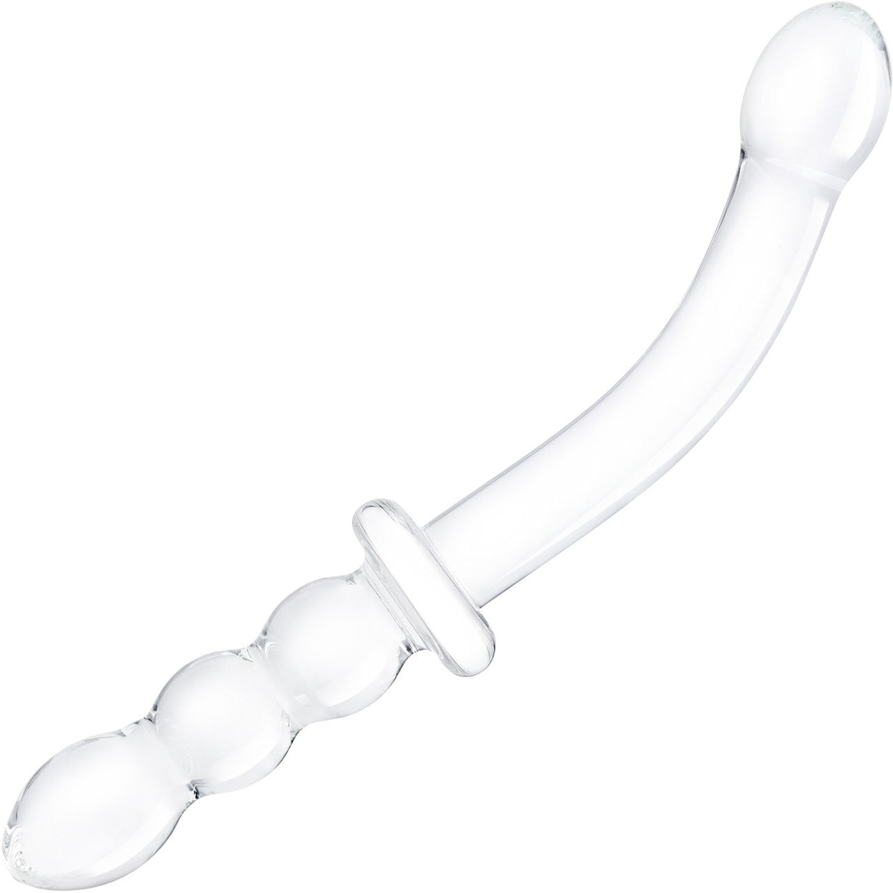Glas 12in Girthy Ribbed G-spot Glass Dildo W/ Handle Grip