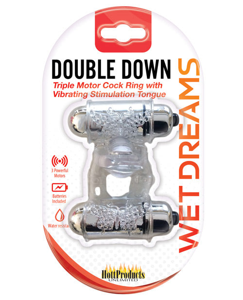 Wet Dreams Double Down Dual Motor Cock Ring W Power Bullet & Stimulator Tongue W Motor