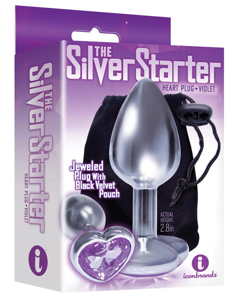 9's Silver Starter Heart Bejeweled Steel Plug Violet