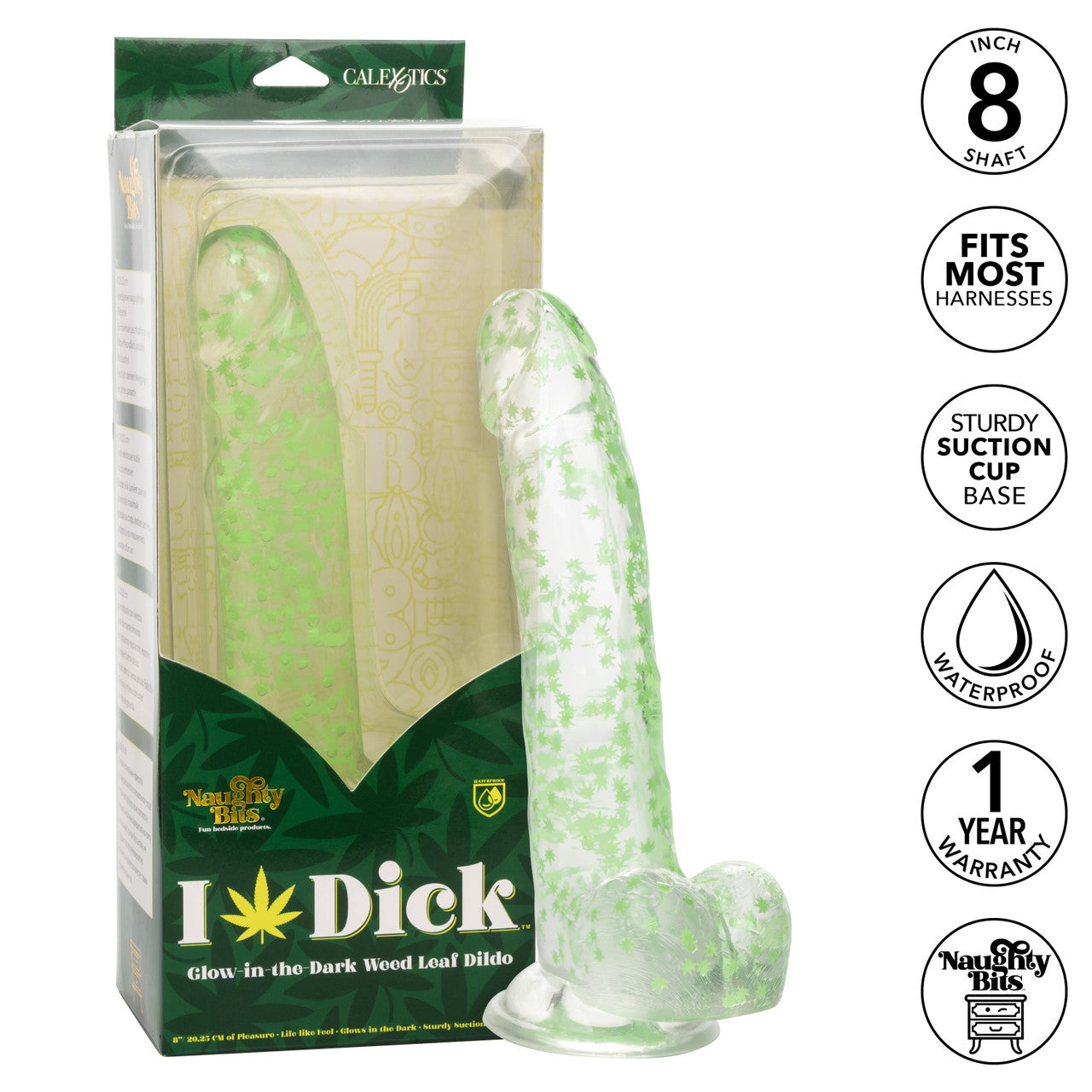 Naughty Bits I Leaf Dick Glow In The Dark Weed Leaf Dildo