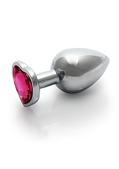 Heart Gem Butt Plug Medium Silver Rubellite Pink