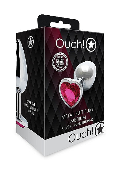 Heart Gem Butt Plug Medium Silver Rubellite Pink