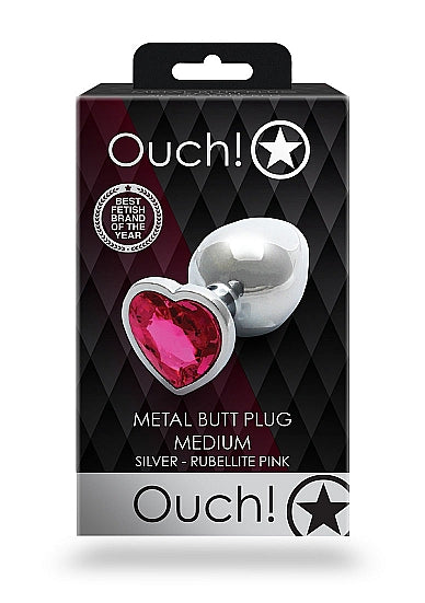 Heart Gem Butt Plug Medium Silver Rubellite Pink
