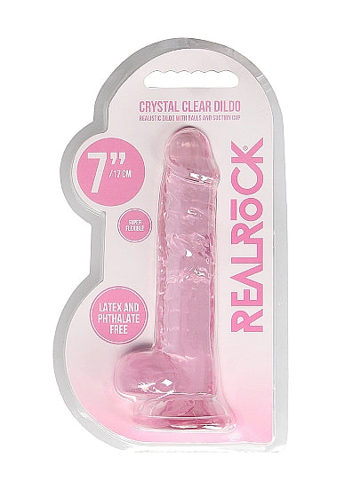 Realrock 7in Realistic Dildo W/ Balls Clear Pink