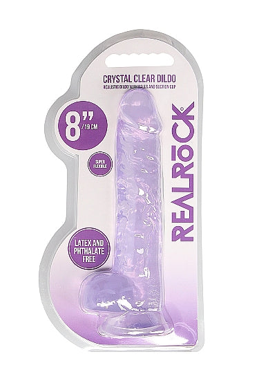 Realrock 8in Realistic Dildo W/ Balls Clear Purple