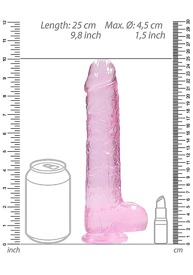 Realrock 9in Realistic Dildo W/ Balls Clear Pink