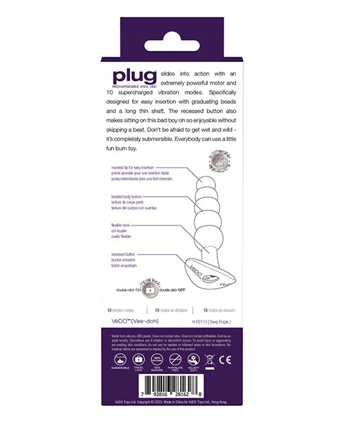 Vedo Plug Rechargeable Anal Plug Deep Purple