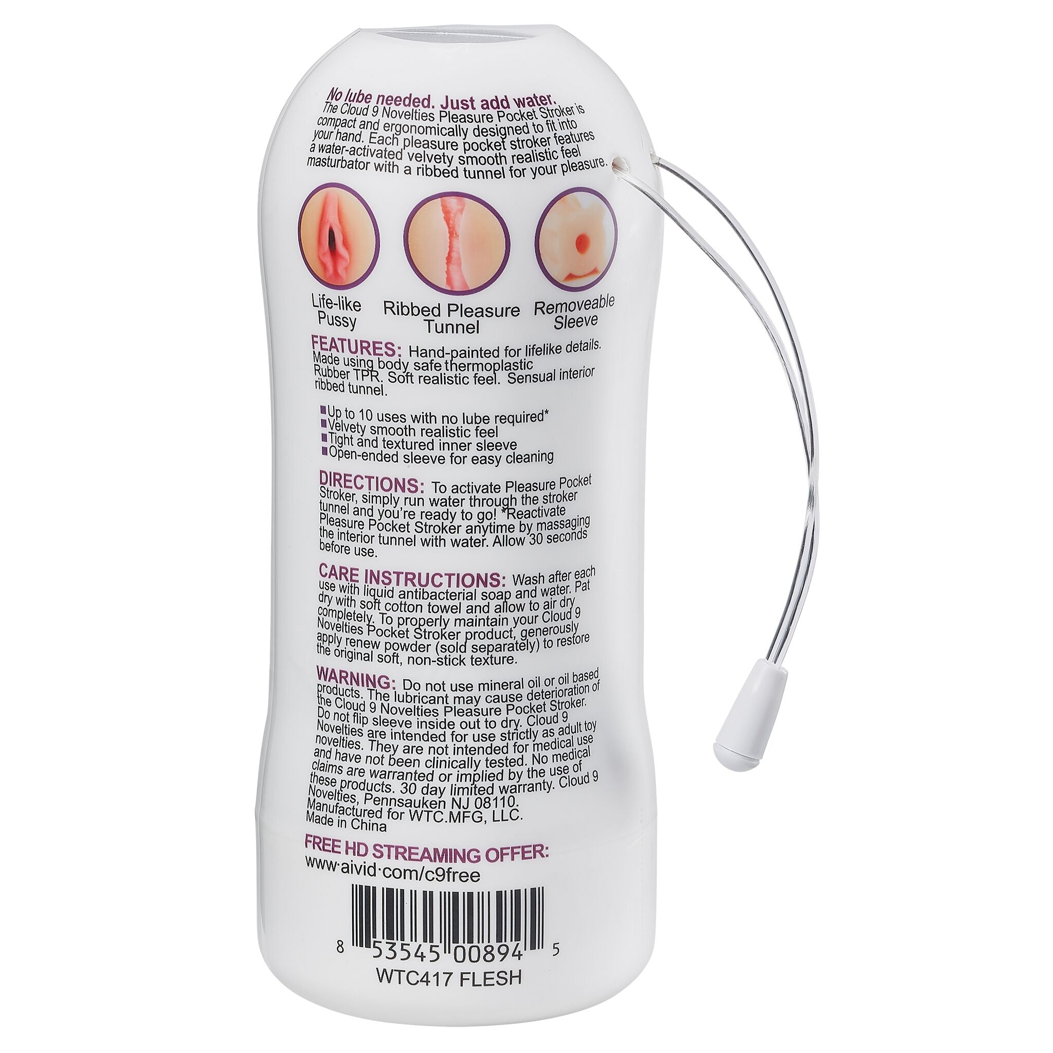 Cloud 9 Pleasure Pussy Pocket Stroker Water Activated Light