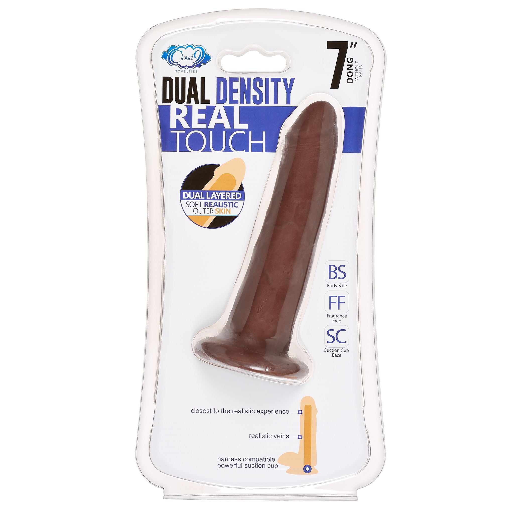 Cloud 9 Dual Density Dildo Touch 7in W/ No Balls Brown