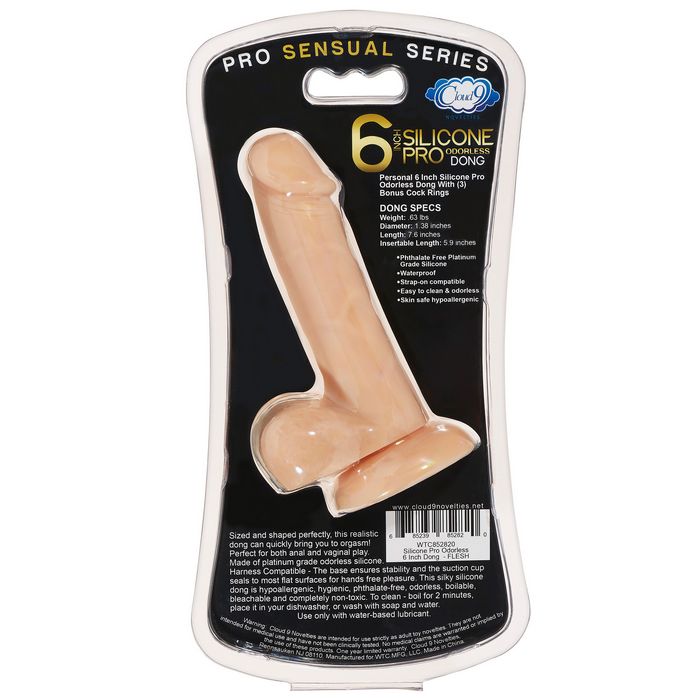 Pro Sensual Premium Silicone Dong W/ 3 C Rings Light 6 