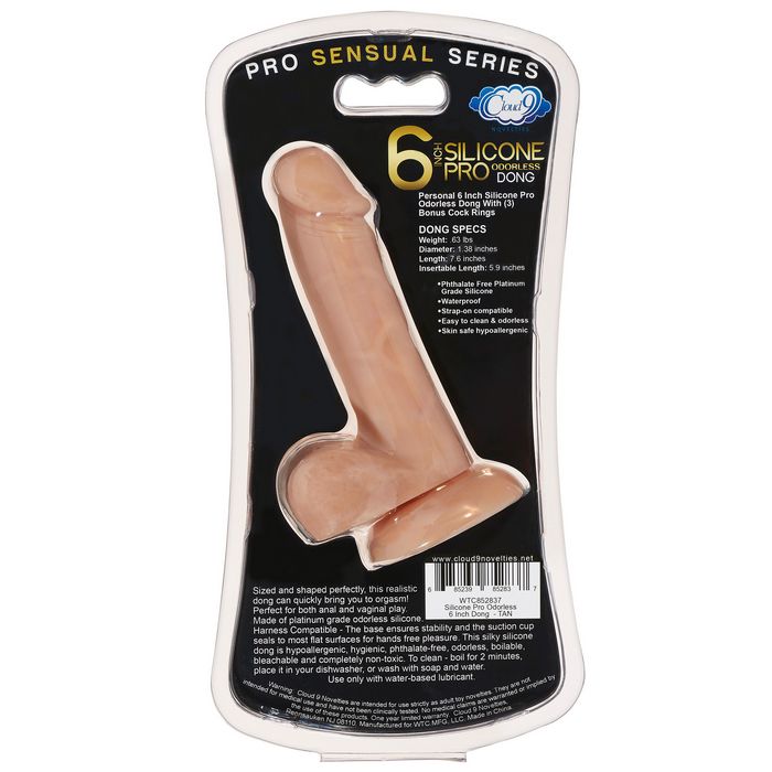 Pro Sensual Premium Silicone Dong W/ 3 C Rings Tan 6 