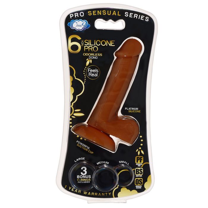 Pro Sensual Premium Silicone Dong W/ 3 C Rings Brown 6 "