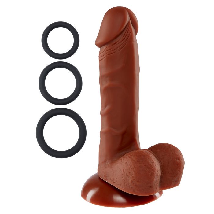 Pro Sensual Premium Silicone Dong W/ 3 C Rings Brown 6 