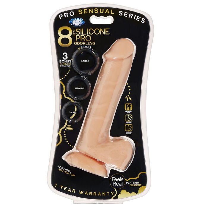 Pro Sensual Premium Silicone Dong W/ 3 C Rings Light 8 "
