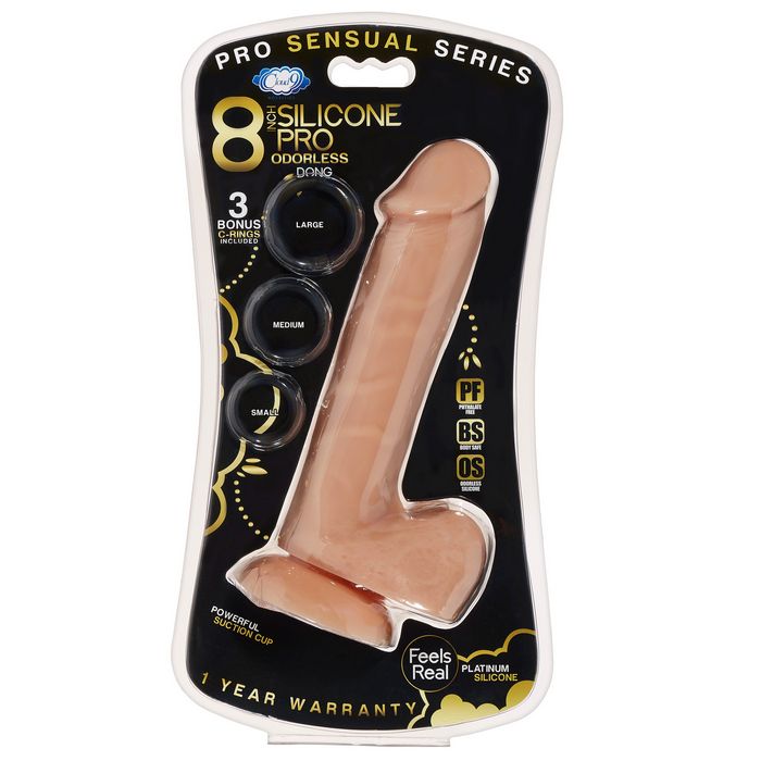 Pro Sensual Premium Silicone Dong W/ 3 C Rings Tan 8 "